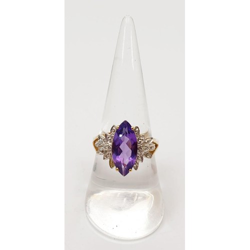 15 - A hallmarked 9ct gold ring set with amethyst and white stones, size O/P, gross weight 3.1g. UK shipp... 