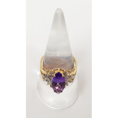 15 - A hallmarked 9ct gold ring set with amethyst and white stones, size O/P, gross weight 3.1g. UK shipp... 