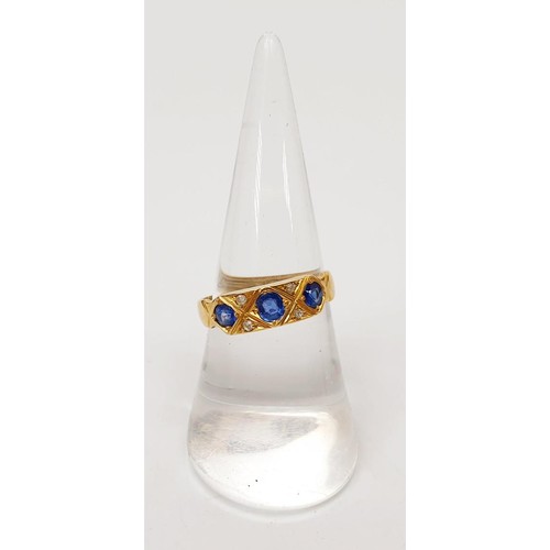 21 - An antique Chester hallmarked 18ct gold ring set with sapphire and diamonds, size O, gross weight 3.... 