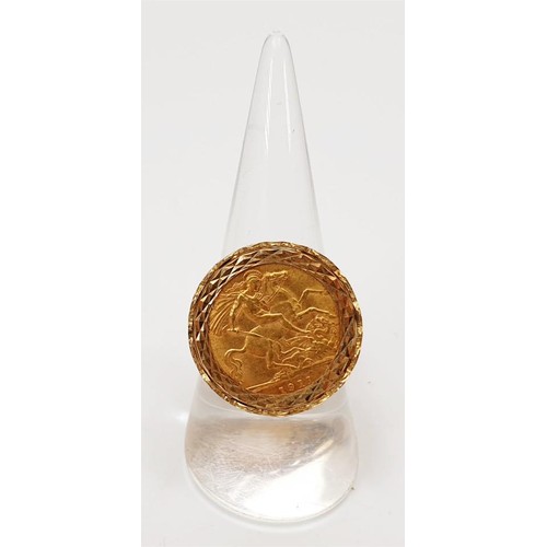 27 - A hallmarked 9ct gold ring set with a 1911 half sovereign, size R/S, gross weight 8g. UK shipping £1... 