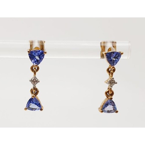 43 - A pair of 10ct gold earrings set with tanzanite and white zircon, gross weight 1.3g, with certificat... 