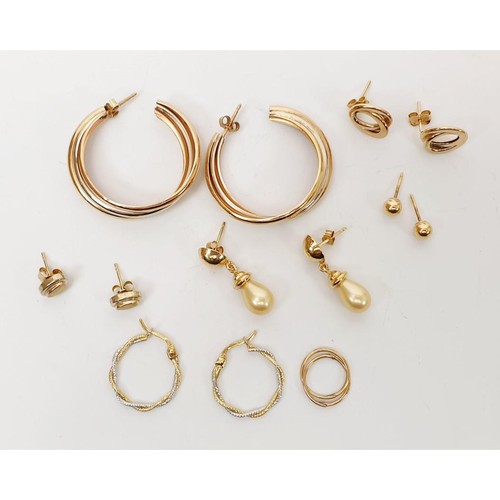 50 - Seven pairs of 9ct gold earrings and yellow metal earrings, gross weight 13g. UK shipping £14. We co... 