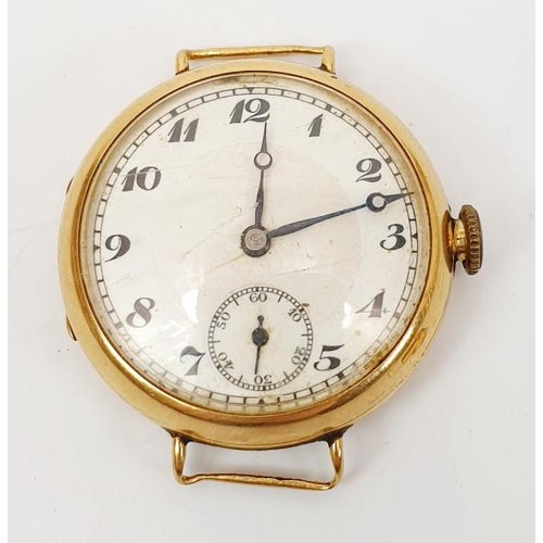 54 - An early 20th century wrist watch A/F, in an 18ct gold case, weight excluding movement 11.5g, Birmin... 