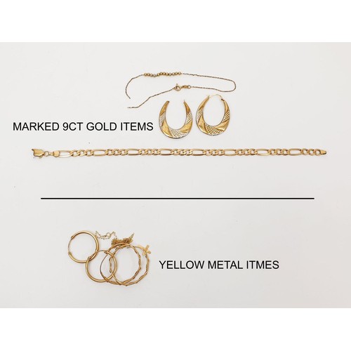 56 - Scrap 9ct gold and yellow metal, the items marked gold 10.4g. UK shipping £14. We combine lots.