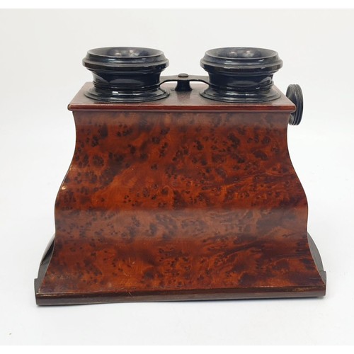 182 - An antique burr walnut stereoscope viewer, width 7.5