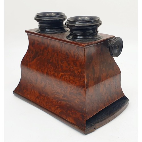 182 - An antique burr walnut stereoscope viewer, width 7.5