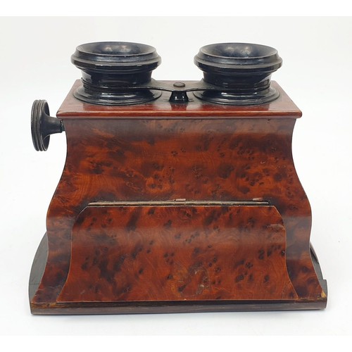 182 - An antique burr walnut stereoscope viewer, width 7.5