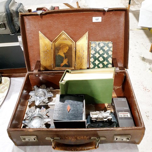 197 - A vintage leather suitcase containing a selection of collectables. No Shipping. Arrange collection o... 