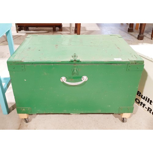 202 - A wooden tool chest on casters, width 28.5