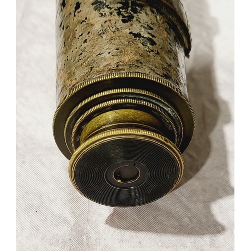 196 - An antique military issue brass and leather bound three drawer telescope: Tel Sig Mk. IV by Negretti... 