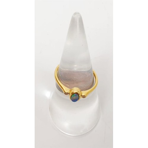 5 - An 18ct gold ring set with black opal and diamond, size M, gross weight 1.7g. UK shipping £14. We co... 