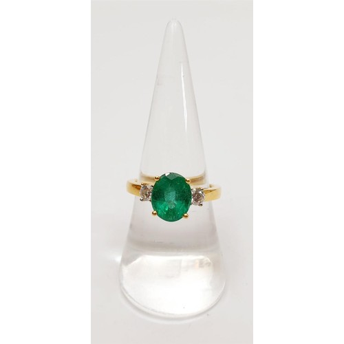 11 - An 18ct emerald and diamond three stone ring, size O/P, gross weight 4.7g. UK shipping £14. We combi... 