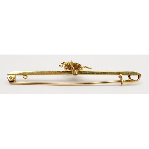 27 - A 15ct gold spider bar brooch set with pearl and aquamarine, width 2.25