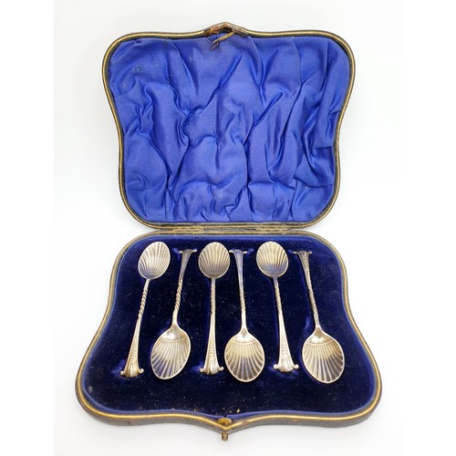 42 - A cased set of six silver hallmarked coffee spoons, weight 68g. London 1906. UK shipping £14. We com... 