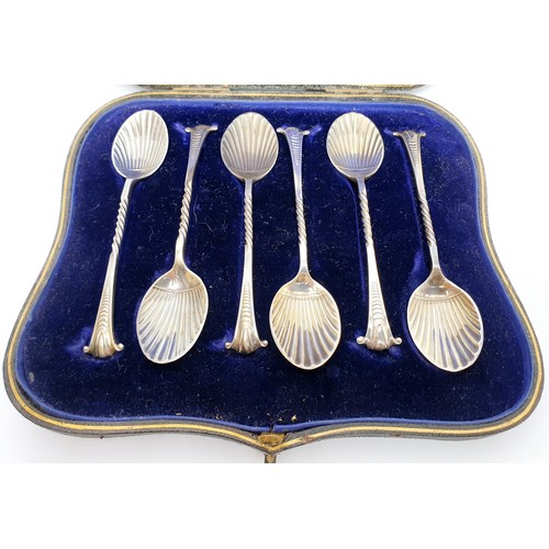 42 - A cased set of six silver hallmarked coffee spoons, weight 68g. London 1906. UK shipping £14. We com... 