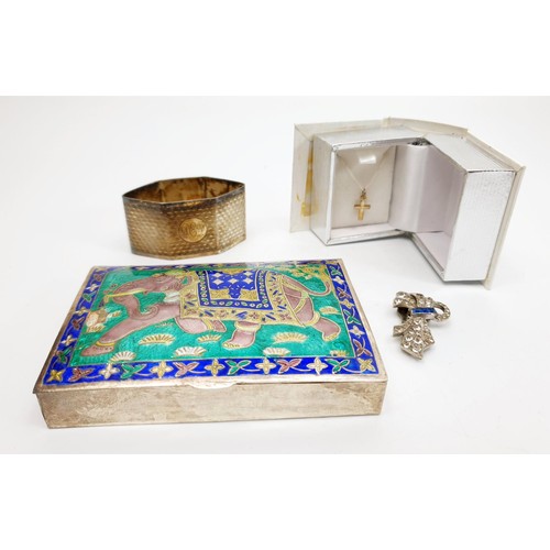 44 - A 925 silver and enamel box, A/F, width 4