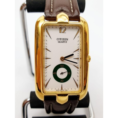 48 - A gentleman's gold plated Citizen quartz art deco style dress watch 6045-S14366SMW. UK shipping £14.... 