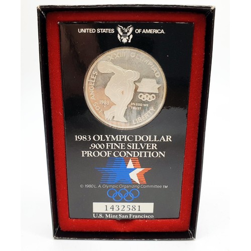 61 - A boxed USA 1984 proof silver dollar. UK shipping £14. We combine lots.