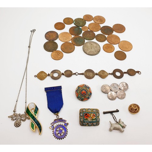 67 - A 1935 rocking horse crown together with other coins, costume jewellery and assorted including silve... 