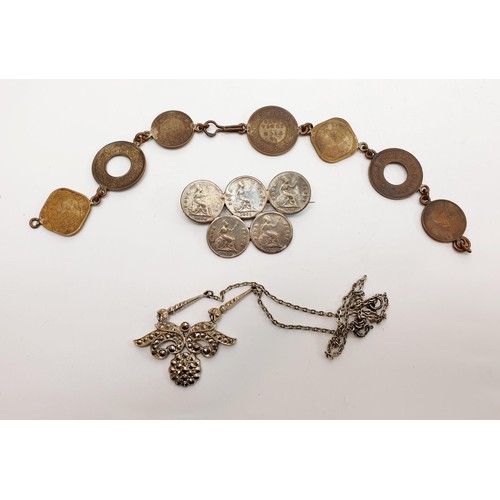 67 - A 1935 rocking horse crown together with other coins, costume jewellery and assorted including silve... 