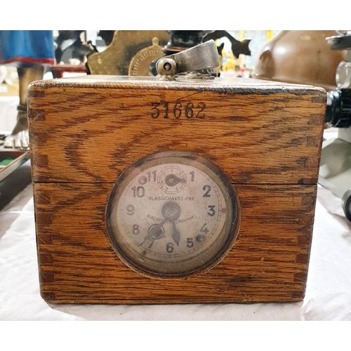 73 - A vintage oak cased Belgian pigeon racing clock. No shipping. Arrange collection or your own packer ... 