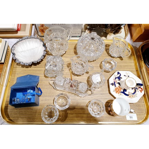 90 - A 1950s Bagley Empress glass sugar basin, milk and cream jugs and other glass ware and assorted. No ... 