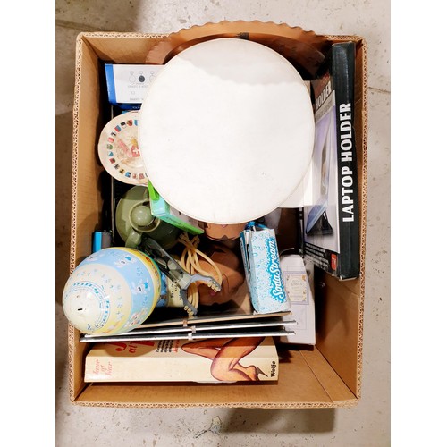 128 - A box of assorted including a vintage sailor's hat and musical tin plate Easter egg. No shipping. Ar... 