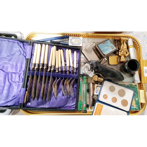 153 - A tray of assorted including flatware and smoking related items. UK shipping £14.