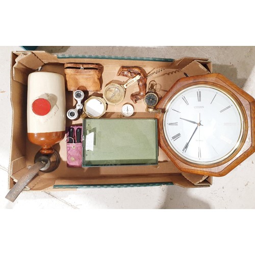 188 - A box of assorted including a brass compass and sextant and a vintage hand bell. No shipping. Arrang... 