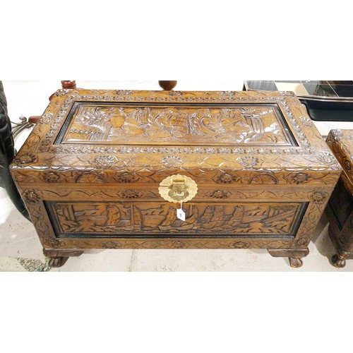 195 - A Chinese carved camphor chest, 35