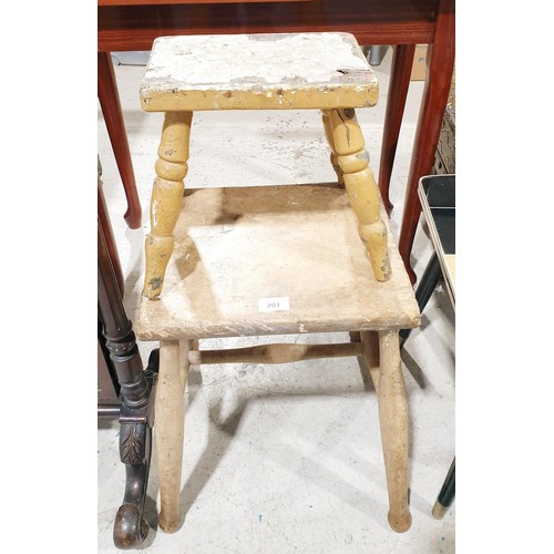 201 - An antique pine stool and one other antique stool. No shipping. Arrange collection or your own packe... 