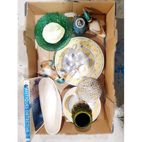 209 - A box of ceramics and glass including a West German vase. No shipping. Arrange collection or your ow... 