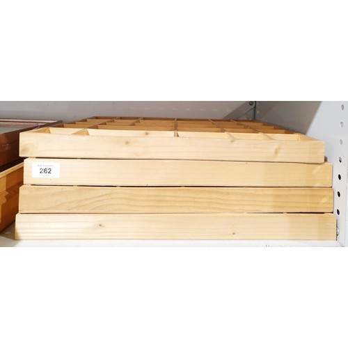 262 - Four wooden compartmentalised trays 15.75