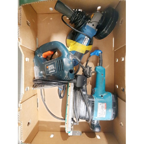 269 - A box of power tools. No shipping. Arrange collection or your own packer and shipper, please. Electr... 