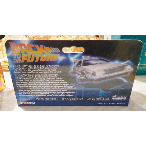 286 - A Corgi Back to the Future DeLoran and Doc figure. UK shipping £14.