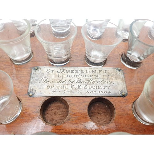 332 - A vintage communion glass tray, relating to St. James's U.M.F.C. Luddenden, width 14.25