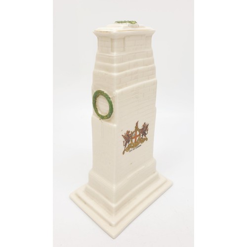 333 - An antique crested Botol china model of the Cenotaph with City of London coat of arms, height 7.25