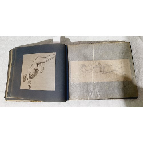 345 - An early 20th century folder containing  pencil studies of female and male nudes, approx. 74. No shi... 