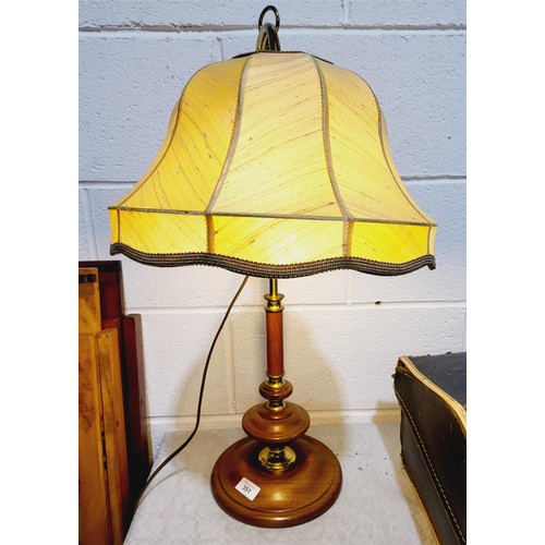 351 - An antique style brass and wood table lamp, height 27.5