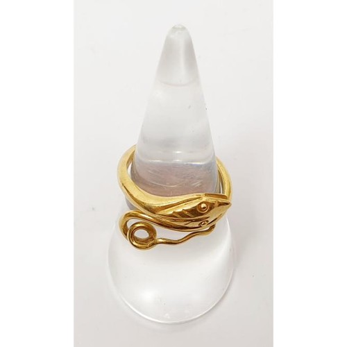 14 - An 18ct gold ring in the form of a serpent, weight 5.5g, size N. UK shipping £14.