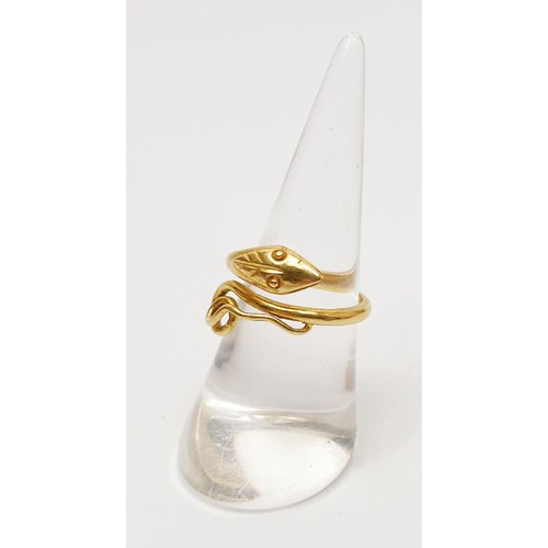 14 - An 18ct gold ring in the form of a serpent, weight 5.5g, size N. UK shipping £14.