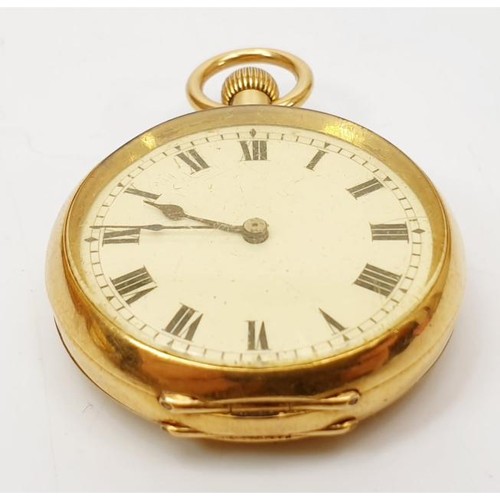 32 - An antique ladies fob watch in an 18ct gold case, diameter 1.25