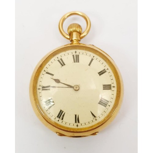 32 - An antique ladies fob watch in an 18ct gold case, diameter 1.25