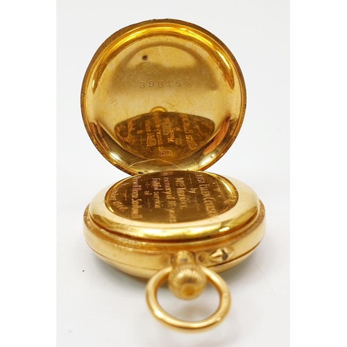 32 - An antique ladies fob watch in an 18ct gold case, diameter 1.25