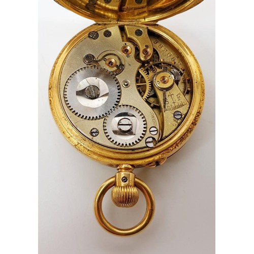 32 - An antique ladies fob watch in an 18ct gold case, diameter 1.25