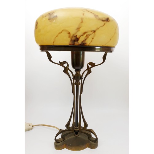 80 - A vintage continental Art Nouveau table lamp with mottled glass shade, height 18