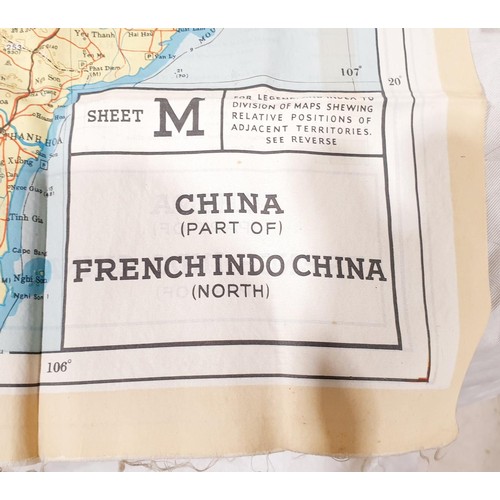 113 - An M19 44M double sided Escape and Evade WWII silk map of part of China and French Indo-China, 38.25... 