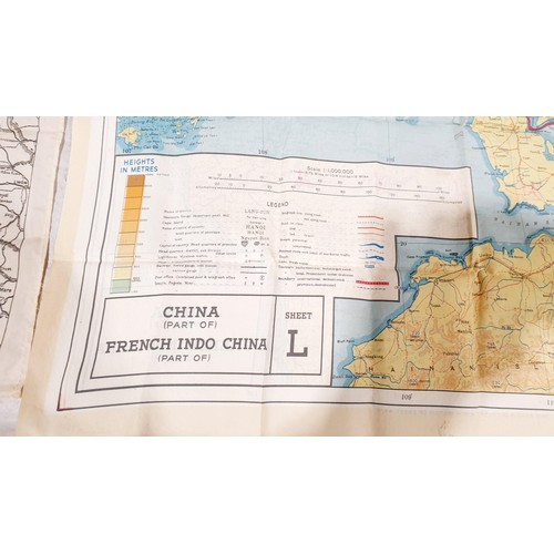 113 - An M19 44M double sided Escape and Evade WWII silk map of part of China and French Indo-China, 38.25... 