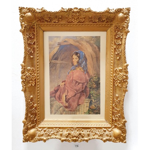 116 - Attributed to John Absolon (British 1815-1895): A watercolour drawing depicting a gypsy girl, 13