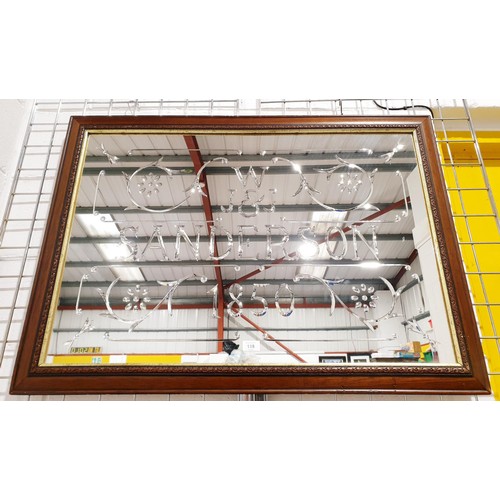 118 - A cut glass pub advertising wall mirror for W. J. & J Sanderson, overall size including frame 28.5